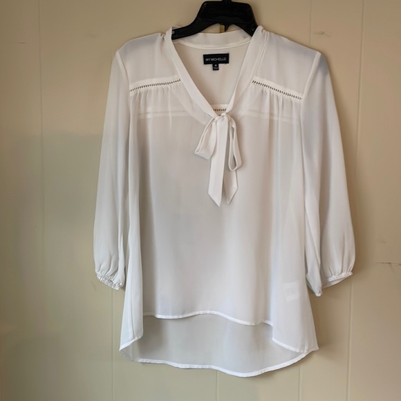 My Michelle Tops - White 3/4 Sleeve Dress Shirt